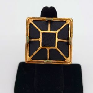 Vita Fede Black Leather on Gold-Tone Rings NEW